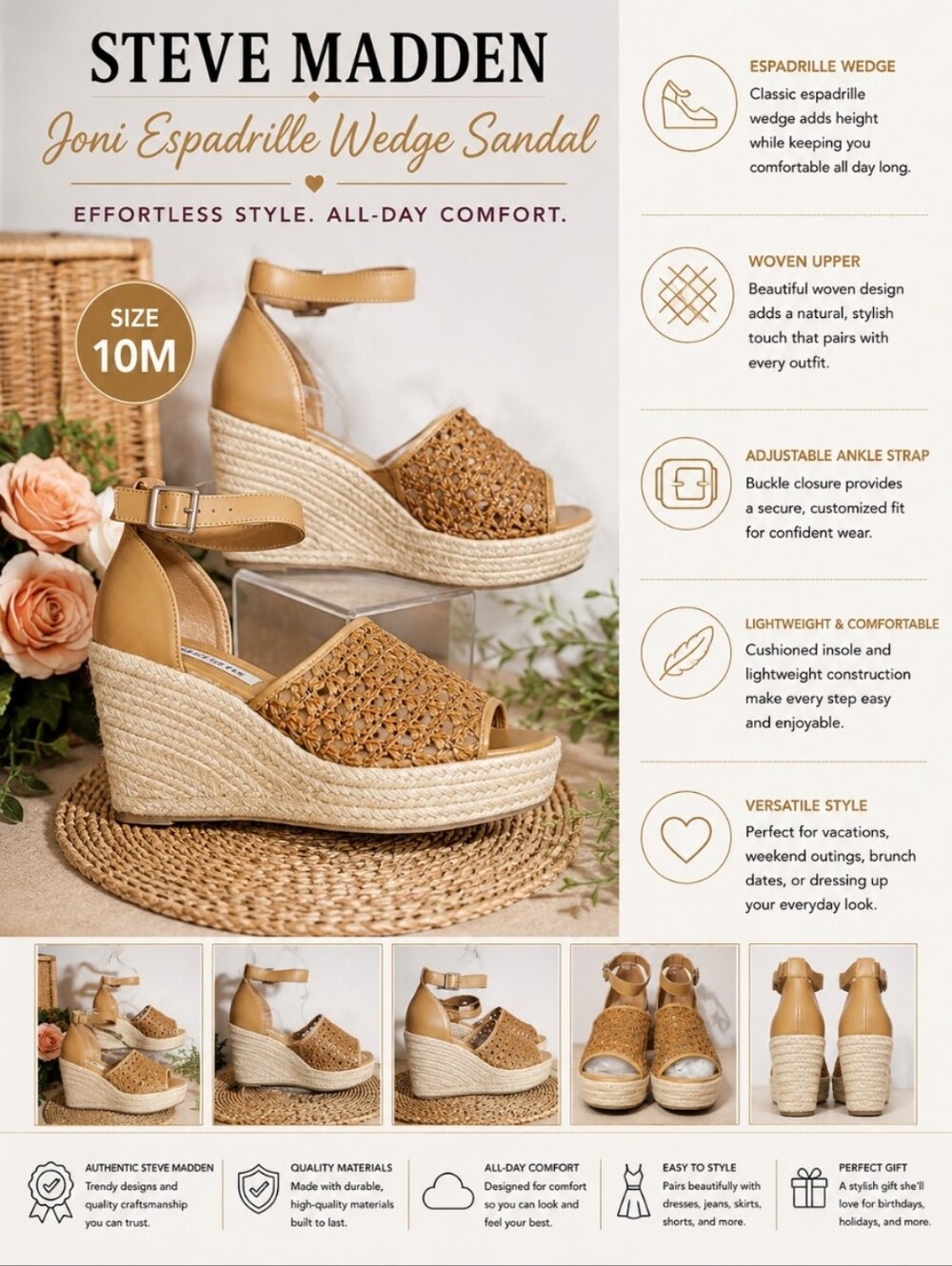 STEVE MADDEN Joni Espadrille Wedge Sandal 10M